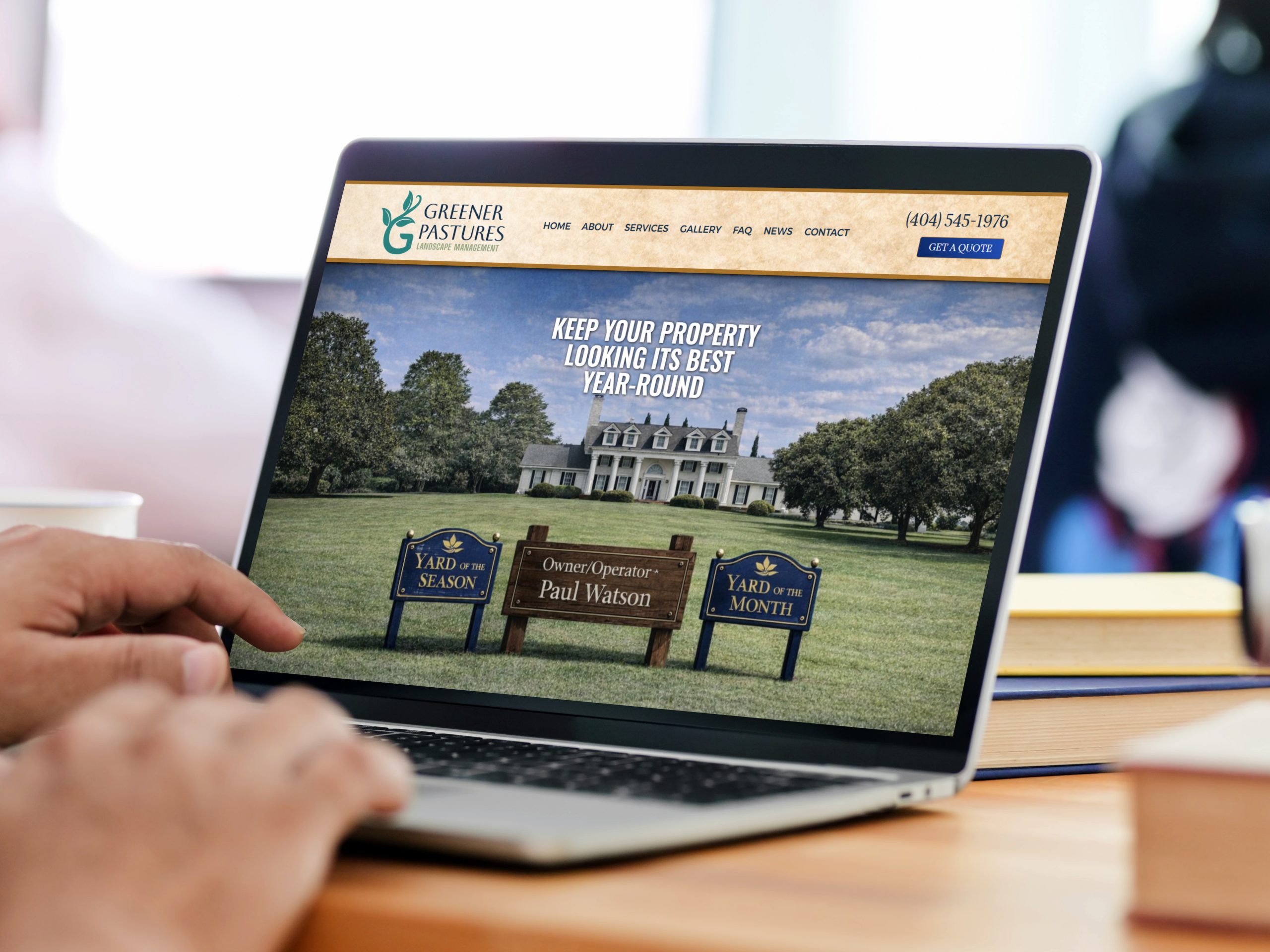 greener pastures landscape management laptop mockup