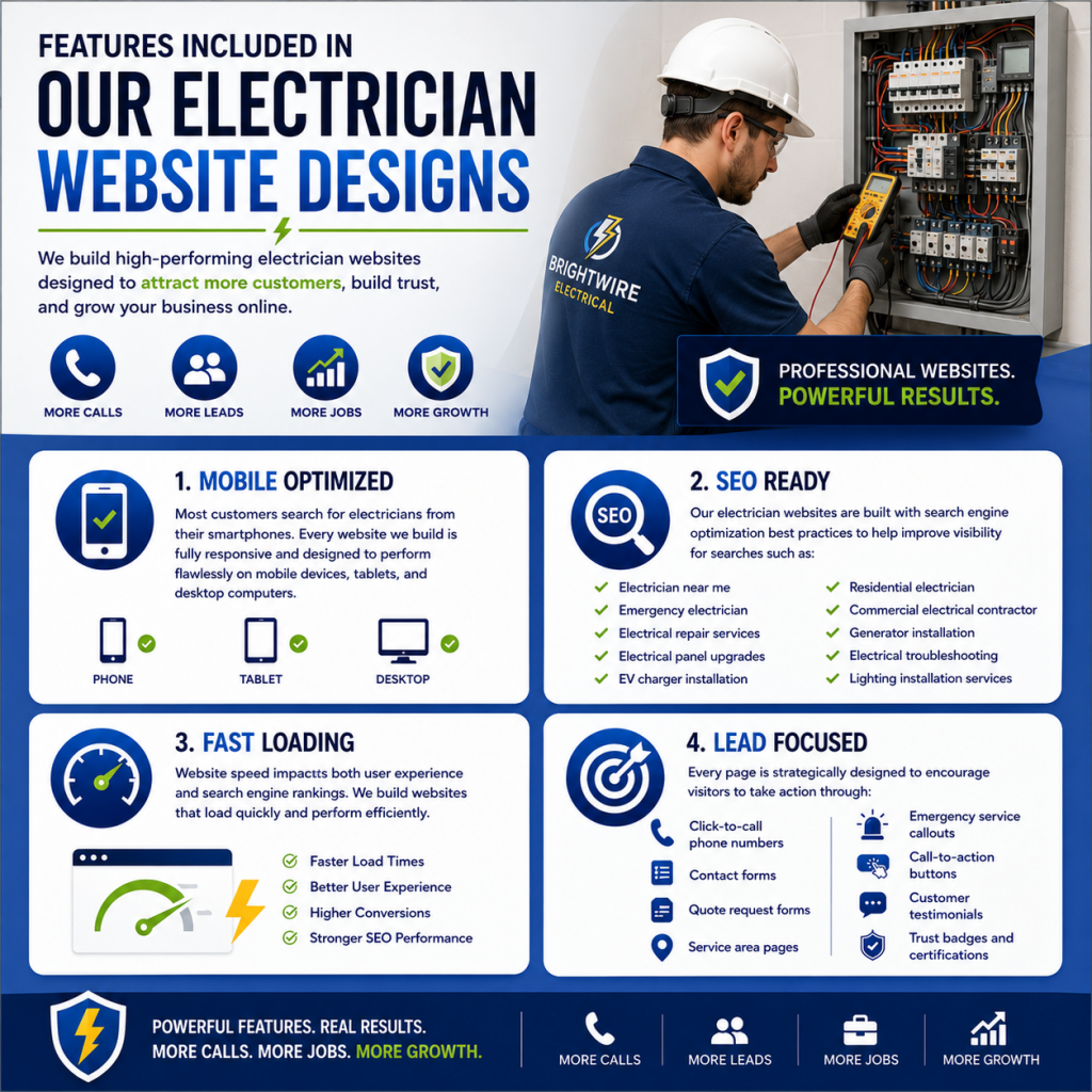 features included in our electrician website designs