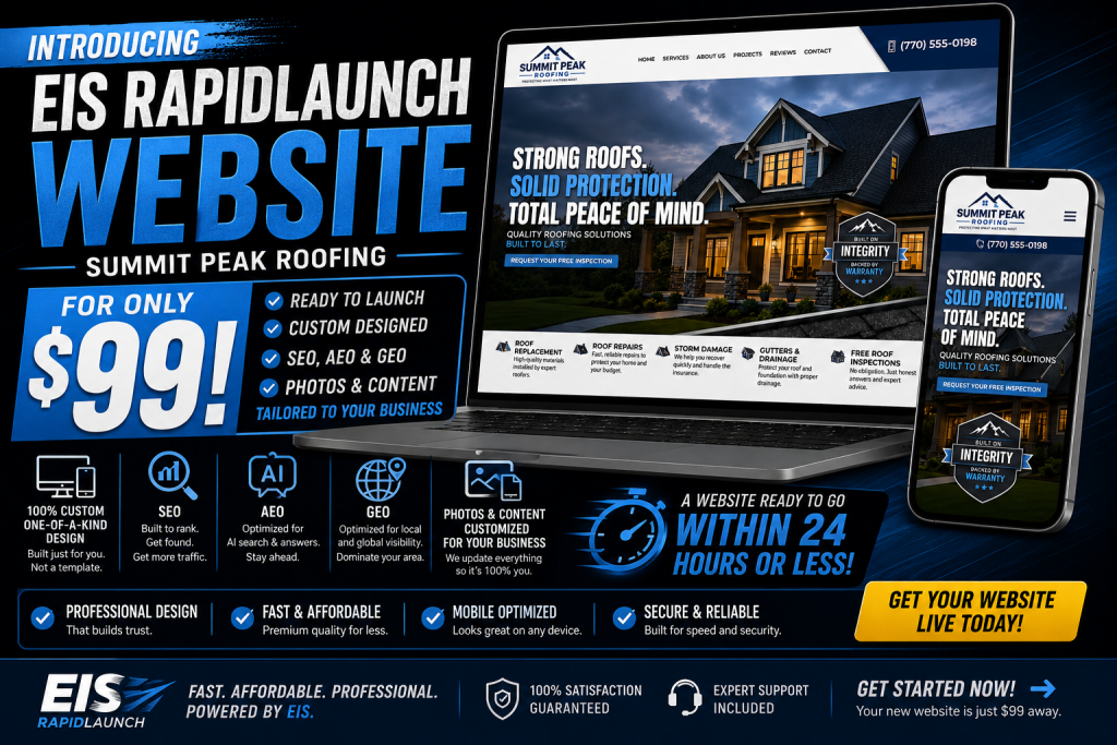 The Summit Peak Roofing EIS RapidLaunch Website – Yours for Only $99!