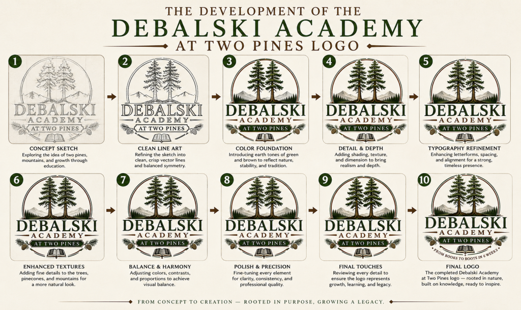 debalski academy at two pines logo illustration
